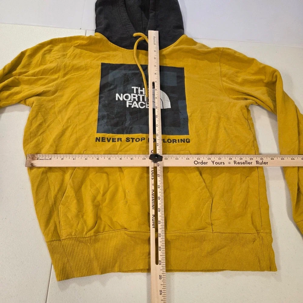 The North Face Mens Yellow Black Graphic Logo Pullover Hoodie Size M Outdoor